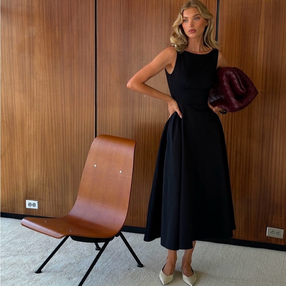 Helsa Stretch cotton sateen Black Midi Dress